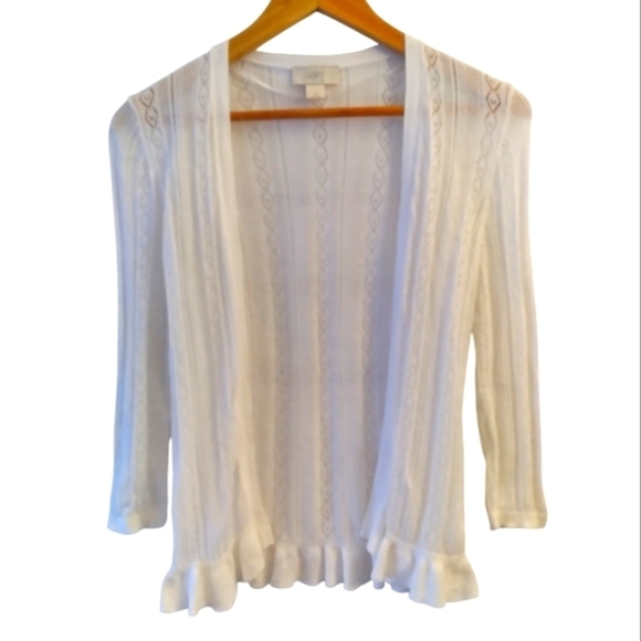 LOFT  Ivory Crochet Knit Open Front Lightweight Cardigan - Picture 3 of 7